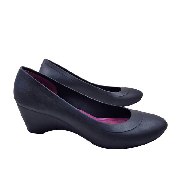 Crocs Lina Slip On Wedge Pump Women's Size 10 Black Dual Comfort Heel Work Shoes - Picture 5 of 7